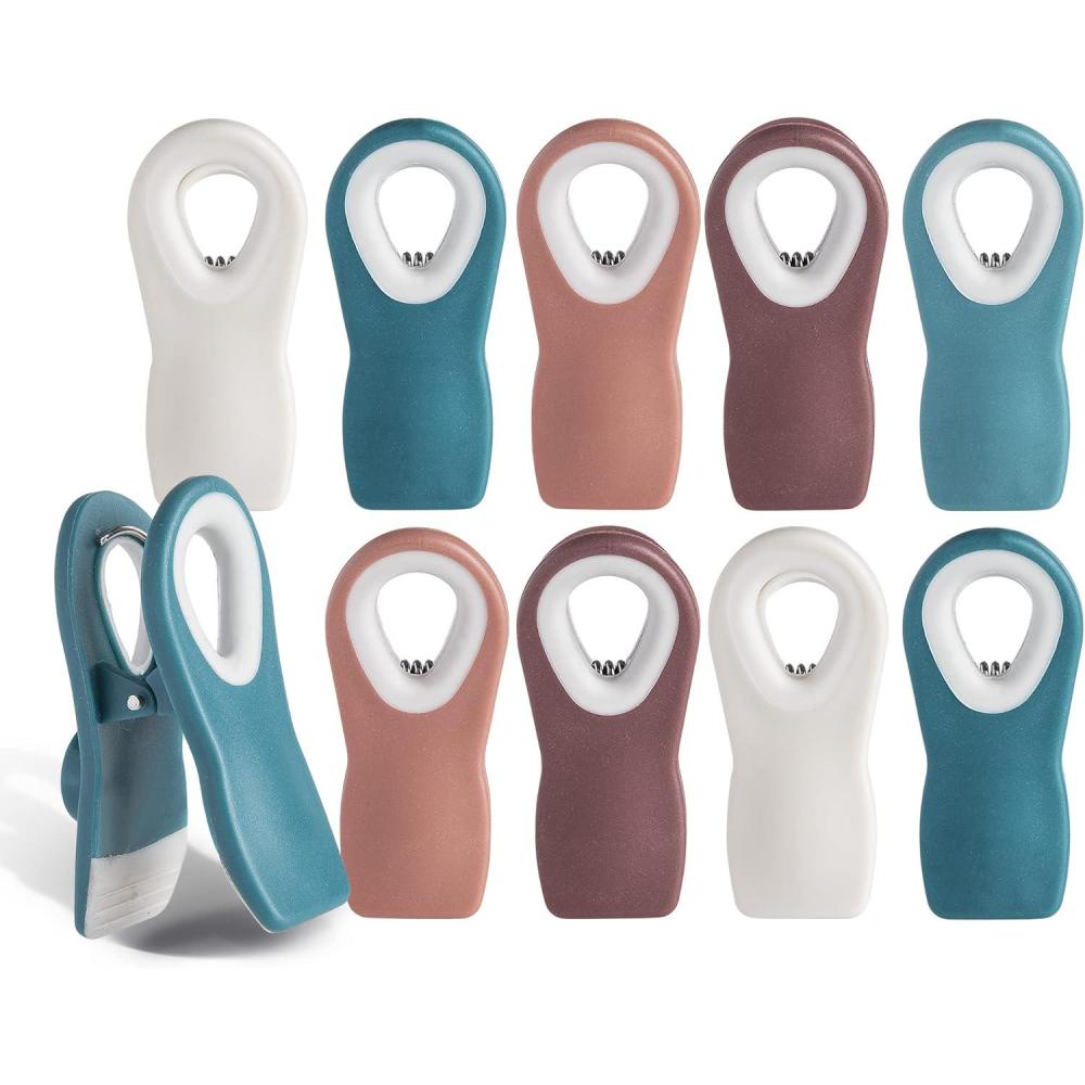 imageCOOK WITH COLOR Bag Clips with Magnet Food Clips Chip Clips Bag Clips for Food Storage with Airtight Seal Grip for Bread Bags Snack Bags and Food Bags White Pack of 10Teal and Mauve