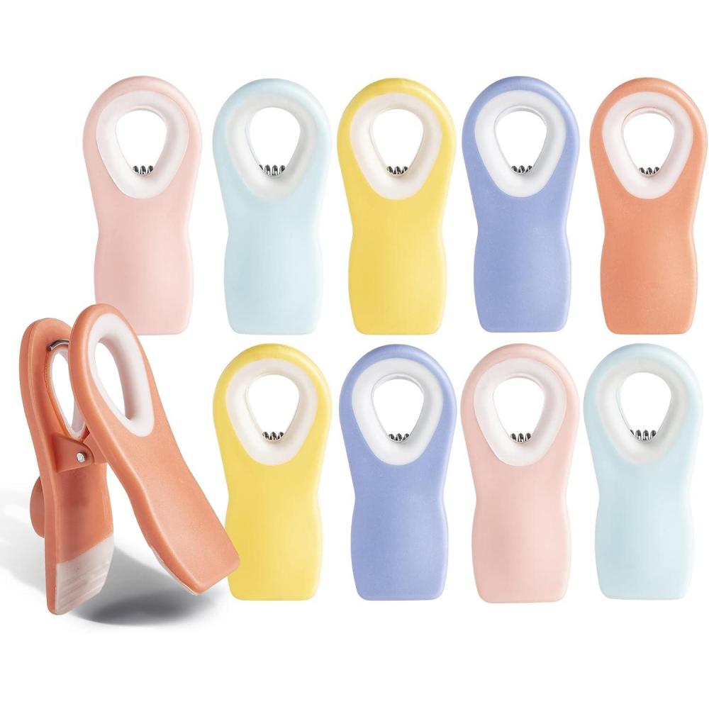 imageCOOK WITH COLOR Bag Clips with Magnet Food Clips Chip Clips Bag Clips for Food Storage with Airtight Seal Grip for Bread Bags Snack Bags and Food Bags White Pack of 10Bright Colors