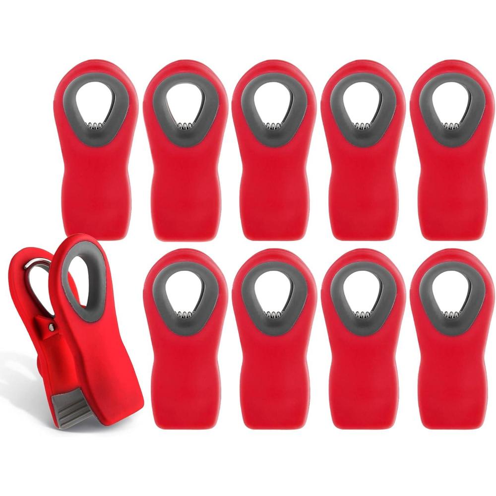 imageCOOK WITH COLOR Bag Clips with Magnet Food Clips Chip Clips Bag Clips for Food Storage with Airtight Seal Grip for Bread Bags Snack Bags and Food Bags White Pack of 10Red