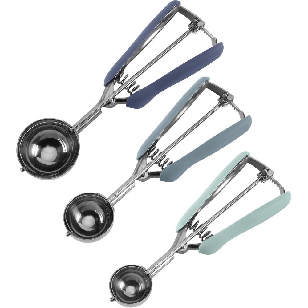 imageSocial Chef Stainless Cookie Scoop Set  Small Cookie Dough Scooper for Great Cookies Sized Cookies  Small Ice Cream Scooper with Trigger Release 1 Pack WhiteBlue