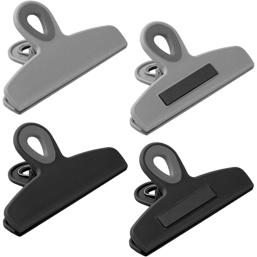 imageCOOK WITH COLOR Bag Clips  Heavy Duty Chip Clip and Refrigerator Magnet Clips for Food Storage with Air Tight Seal Grip Mint Pack of 4 Large ClipsBlack and Grey