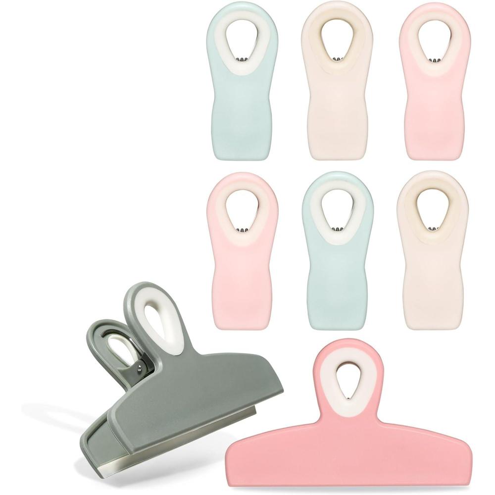imageCOOK WITH COLOR Bag Clips  Heavy Duty Chip Clip and Refrigerator Magnet Clips for Food Storage with Air Tight Seal Grip Mint Pack of 4 Large ClipsGreen and Pink