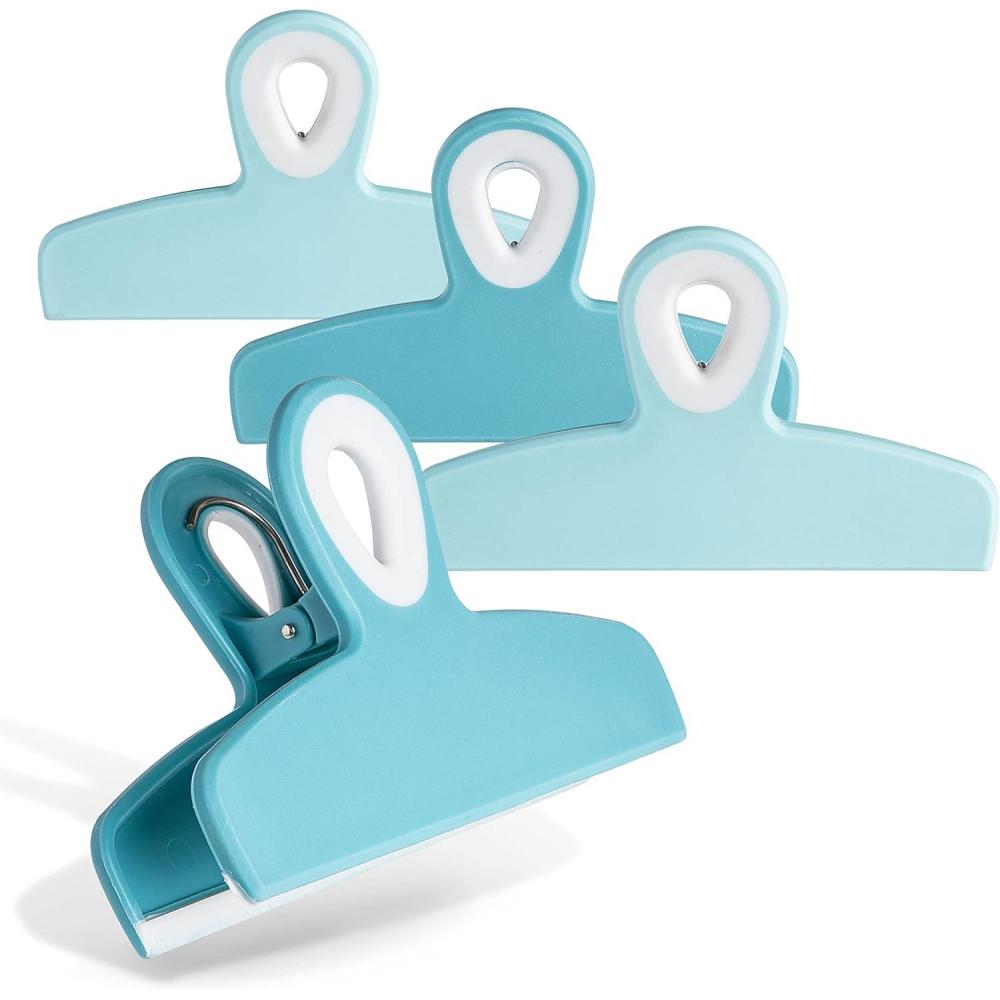 imageCOOK WITH COLOR Bag Clips  Heavy Duty Chip Clip and Refrigerator Magnet Clips for Food Storage with Air Tight Seal Grip Mint Pack of 4 Large ClipsLight Blue Ombre