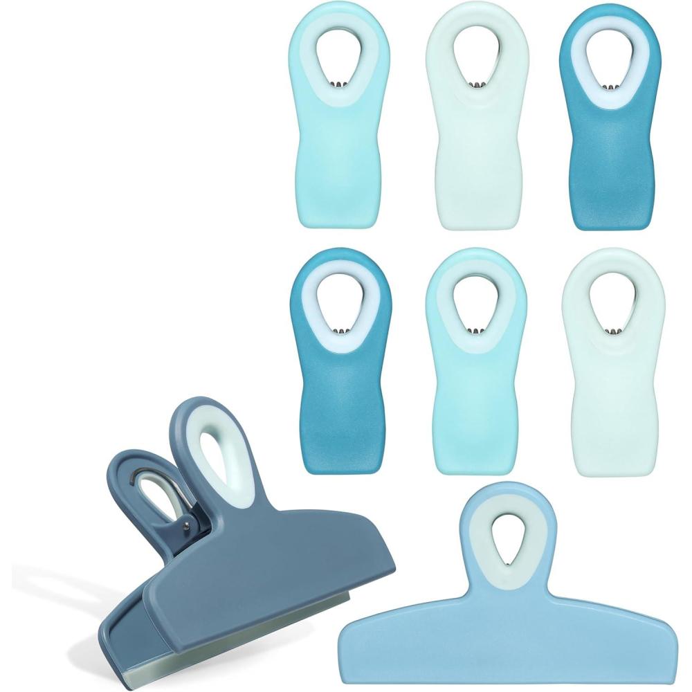 imageCOOK WITH COLOR Bag Clips  Heavy Duty Chip Clip and Refrigerator Magnet Clips for Food Storage with Air Tight Seal Grip Mint Pack of 4 Large ClipsLight Blue