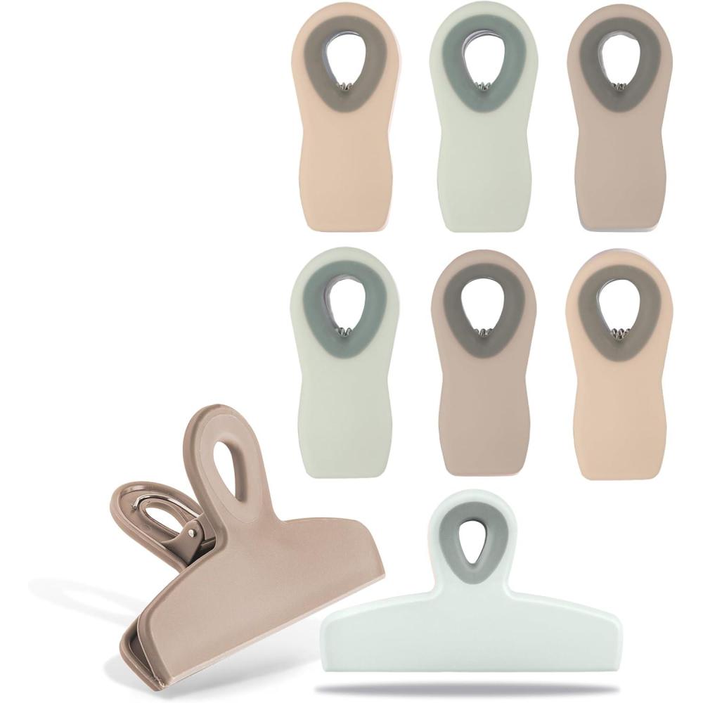imageCOOK WITH COLOR Bag Clips  Heavy Duty Chip Clip and Refrigerator Magnet Clips for Food Storage with Air Tight Seal Grip Mint Pack of 4 Large ClipsMint and Grey