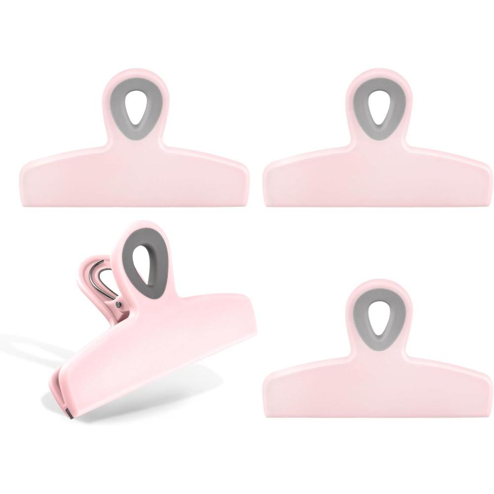 imageCOOK WITH COLOR Bag Clips  Heavy Duty Chip Clip and Refrigerator Magnet Clips for Food Storage with Air Tight Seal Grip Mint Pack of 4 Large ClipsPink