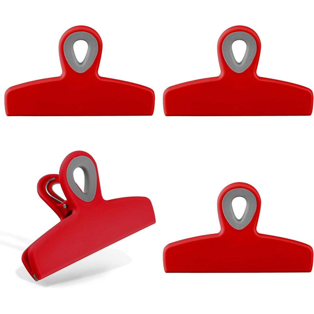 imageCOOK WITH COLOR Bag Clips  Heavy Duty Chip Clip and Refrigerator Magnet Clips for Food Storage with Air Tight Seal Grip Mint Pack of 4 Large ClipsRed
