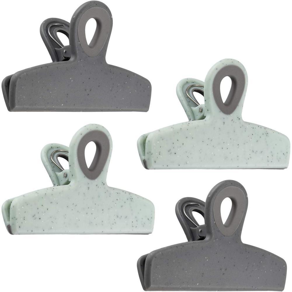 imageCOOK WITH COLOR Bag Clips  Heavy Duty Chip Clip and Refrigerator Magnet Clips for Food Storage with Air Tight Seal Grip Mint Pack of 4 Large ClipsSpeckled Gray  Teal