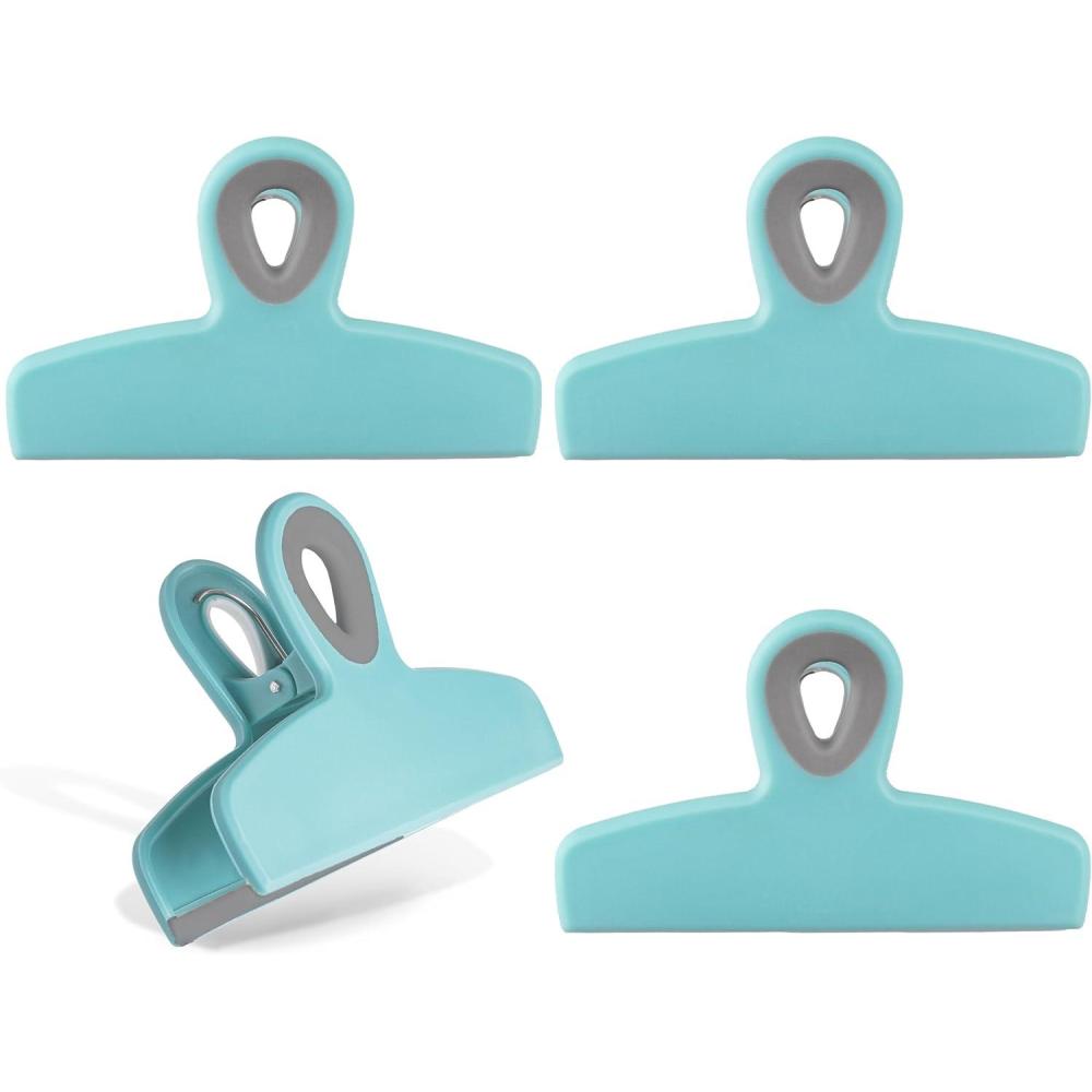 imageCOOK WITH COLOR Bag Clips  Heavy Duty Chip Clip and Refrigerator Magnet Clips for Food Storage with Air Tight Seal Grip Mint Pack of 4 Large ClipsTeal
