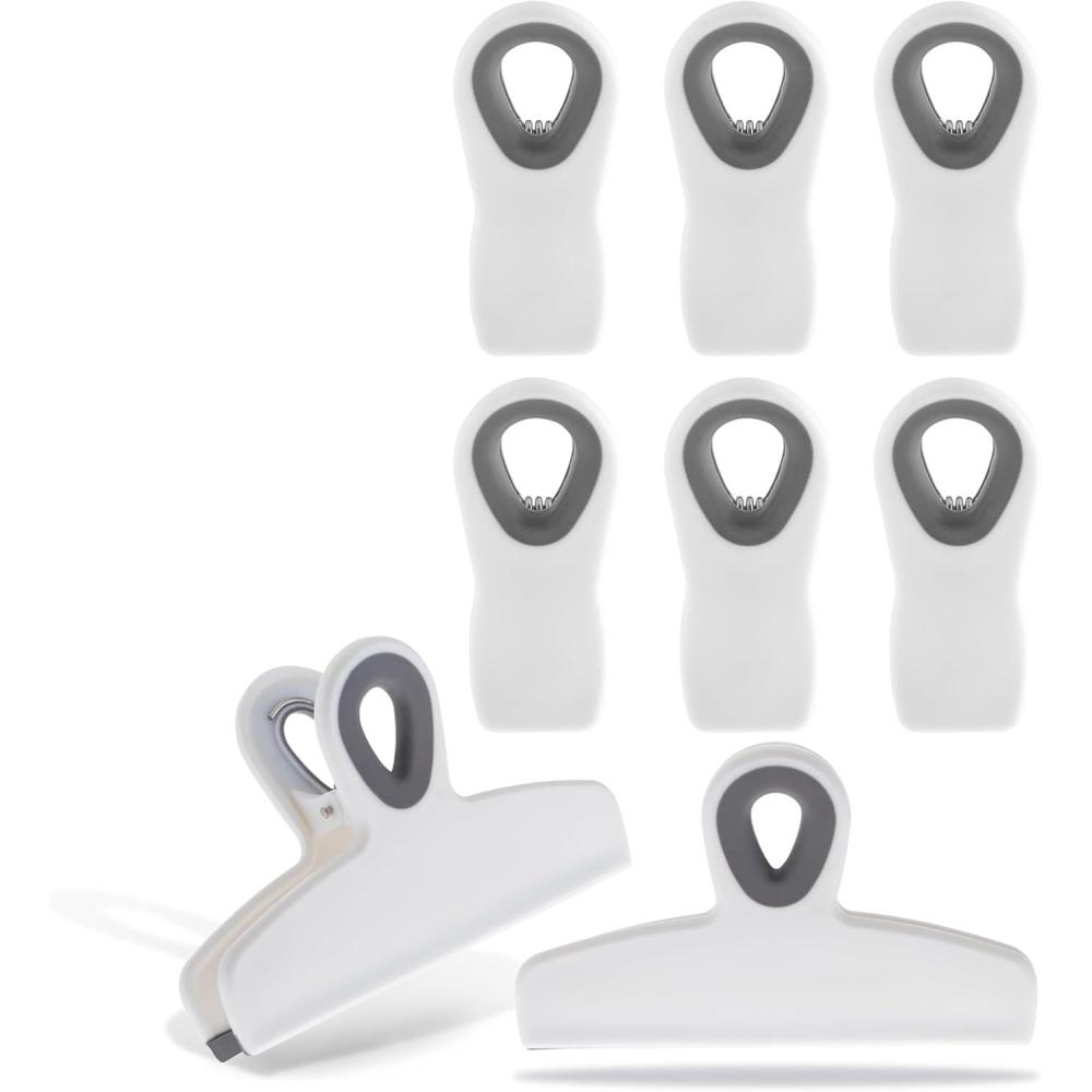 imageCOOK WITH COLOR Bag Clips  Heavy Duty Chip Clip and Refrigerator Magnet Clips for Food Storage with Air Tight Seal Grip Mint Pack of 4 Large ClipsWhite