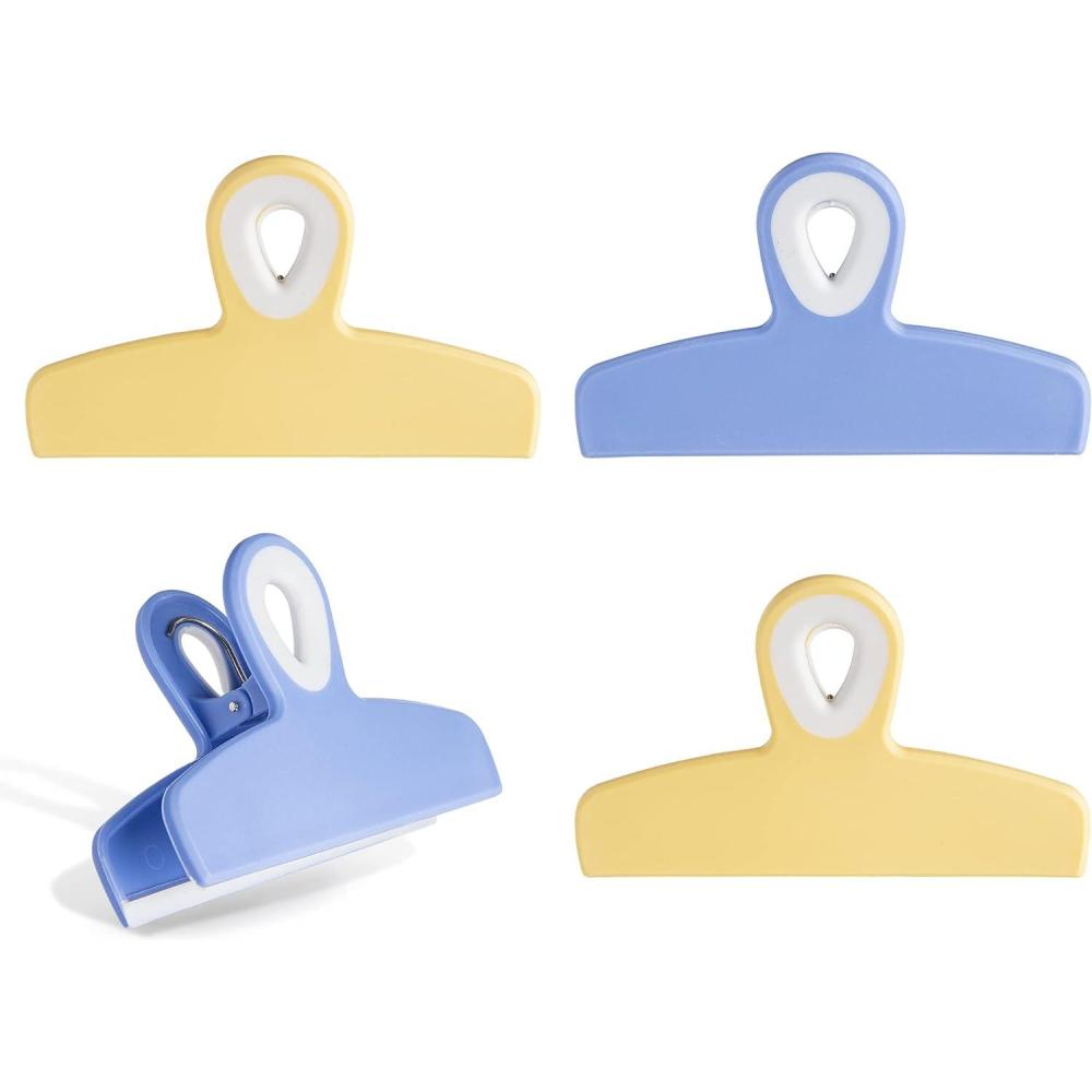 imageCOOK WITH COLOR Bag Clips  Heavy Duty Chip Clip and Refrigerator Magnet Clips for Food Storage with Air Tight Seal Grip Mint Pack of 4 Large ClipsYellow and Blue