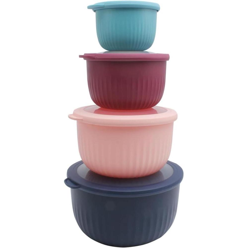 imageCOOK WITH COLOR Prep Bowls with Lids Wide and Deep Nesting Plastic Small Mixing Bowl Set with Lids 8 Piece Set  Wide Bowls Speckled WhiteNavy