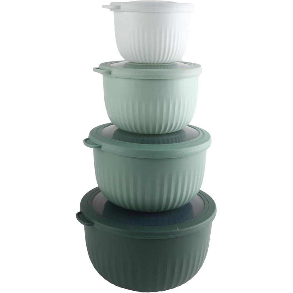 imageCOOK WITH COLOR Prep Bowls with Lids Wide and Deep Nesting Plastic Small Mixing Bowl Set with Lids 8 Piece Set  Wide Bowls Speckled WhiteSage