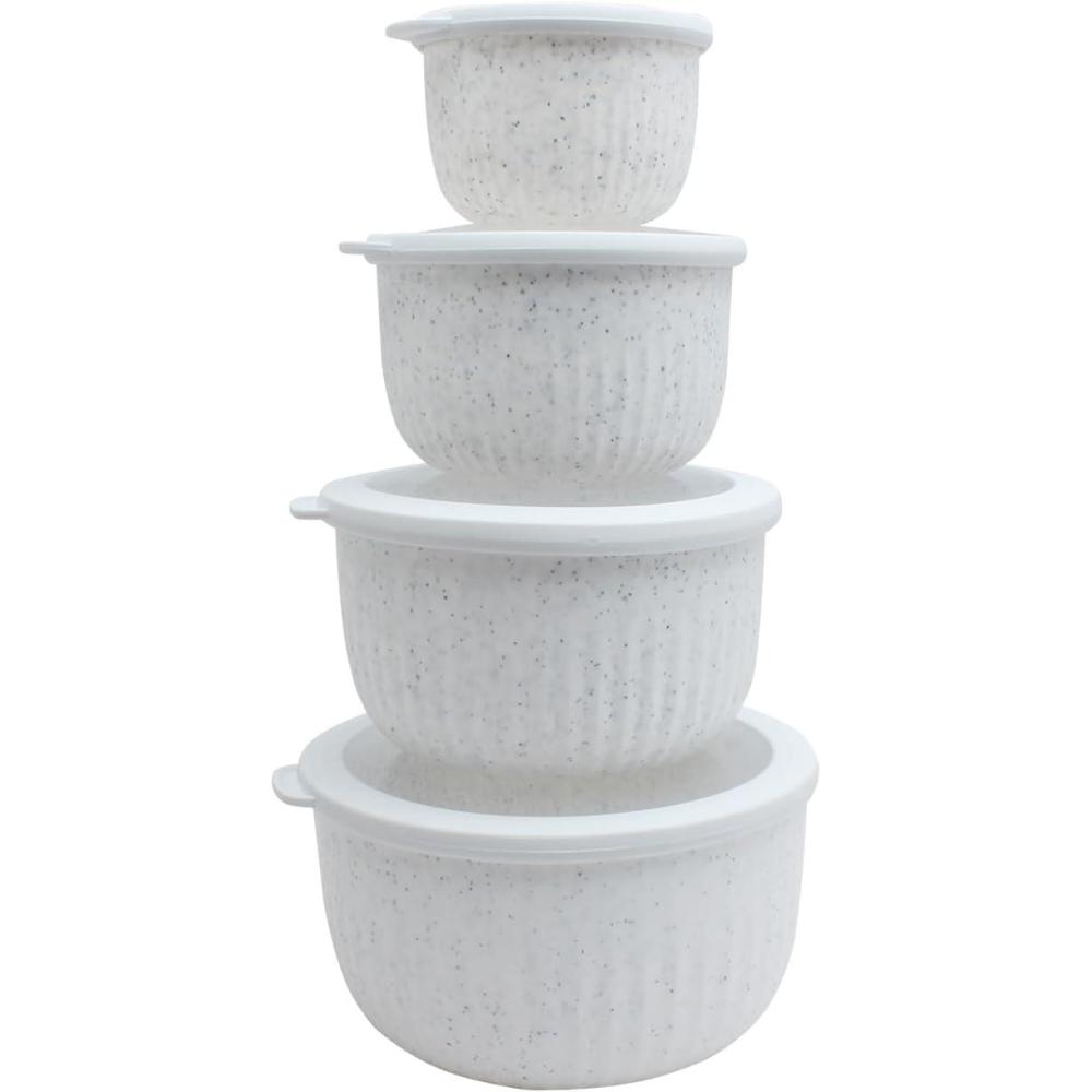 imageCOOK WITH COLOR Prep Bowls with Lids Wide and Deep Nesting Plastic Small Mixing Bowl Set with Lids 8 Piece Set  Wide Bowls Speckled WhiteSpeckled White