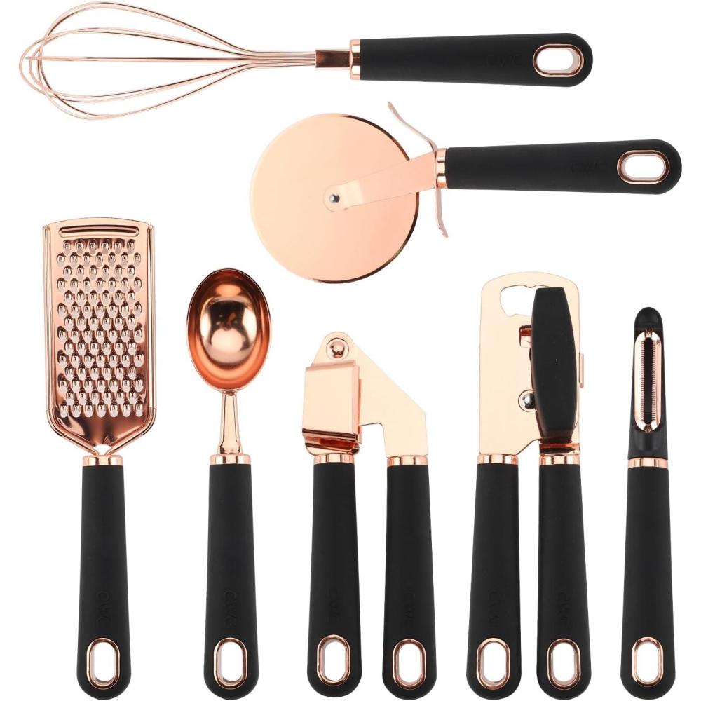 imageCOOK WITH COLOR Kitchen Gadget Set Copper Plated Stainless Steel Utensils with Soft Touch Handles Marble White 7 PiecesCopper Black