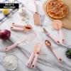 COOK WITH COLOR Kitchen Gadget Set Copper Plated Stainless Steel Utensils with Soft Touch Handles, Marble White, 7 Pieces(Copper Pink)