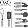 COOK WITH COLOR Kitchen Gadget Set Copper Plated Stainless Steel Utensils with Soft Touch Handles, Marble White, 7 Pieces(Marble White)