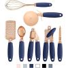 COOK WITH COLOR Kitchen Gadget Set Copper Plated Stainless Steel Utensils with Soft Touch Handles, Marble White, 7 Pieces(Copper Navy)