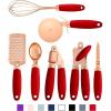 COOK WITH COLOR Kitchen Gadget Set Copper Plated Stainless Steel Utensils with Soft Touch Handles, Marble White, 7 Pieces(Copper Red)