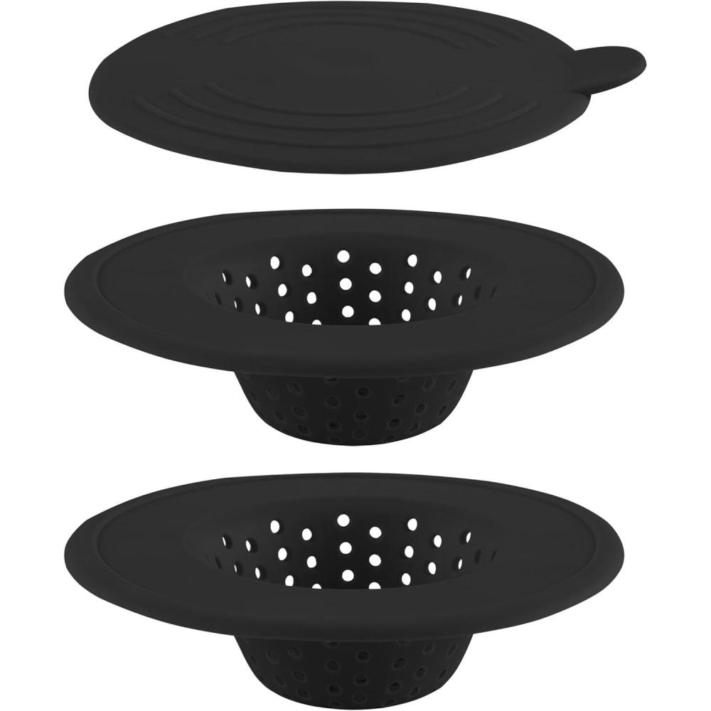 imageCOOK WITH COLOR Kitchen Sink Strainer Silicone Flexible Sink Strainer Sink Drain Strainer BlackCharcoal3 Pc Black