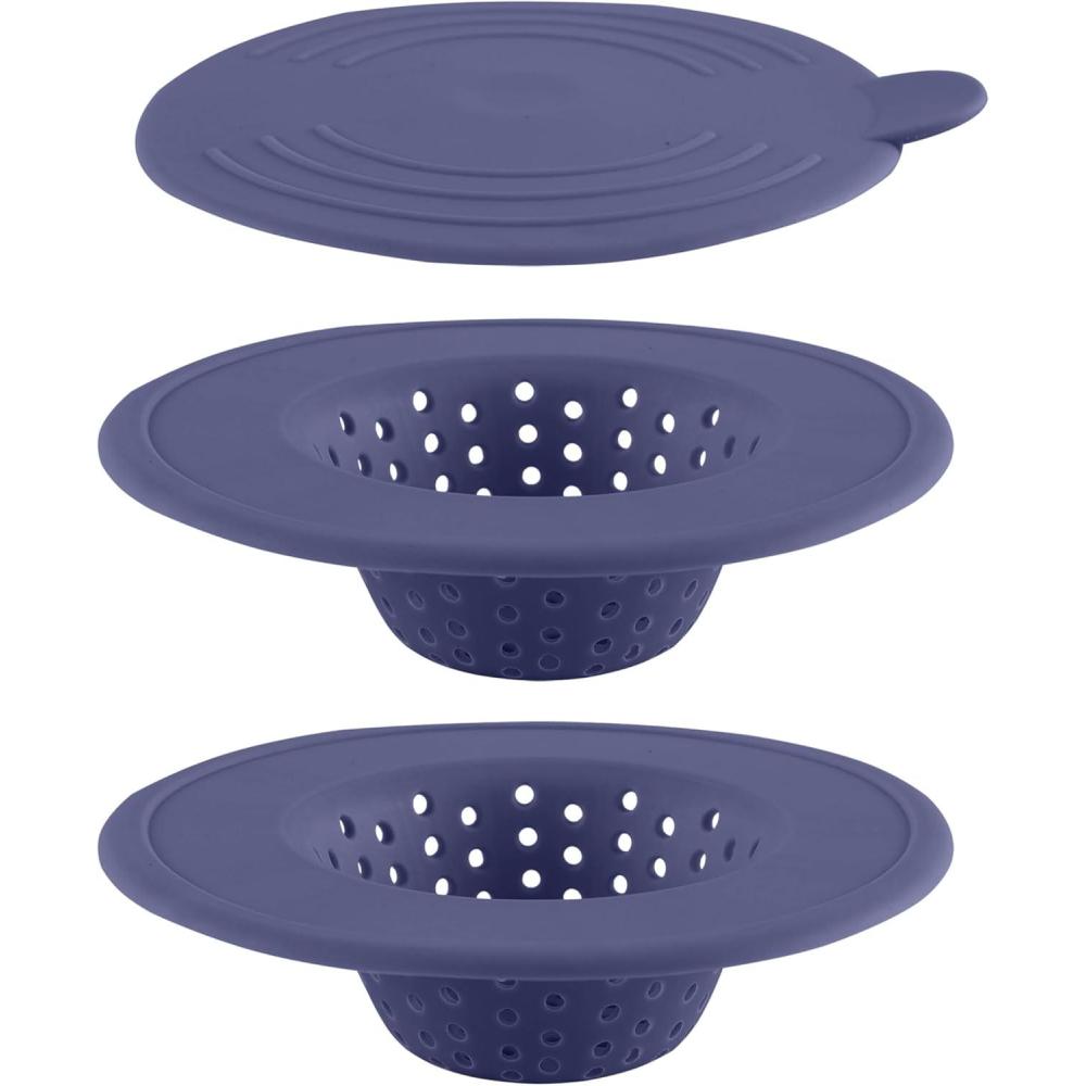 imageCOOK WITH COLOR Kitchen Sink Strainer Silicone Flexible Sink Strainer Sink Drain Strainer BlackCharcoal3 Pc Blue