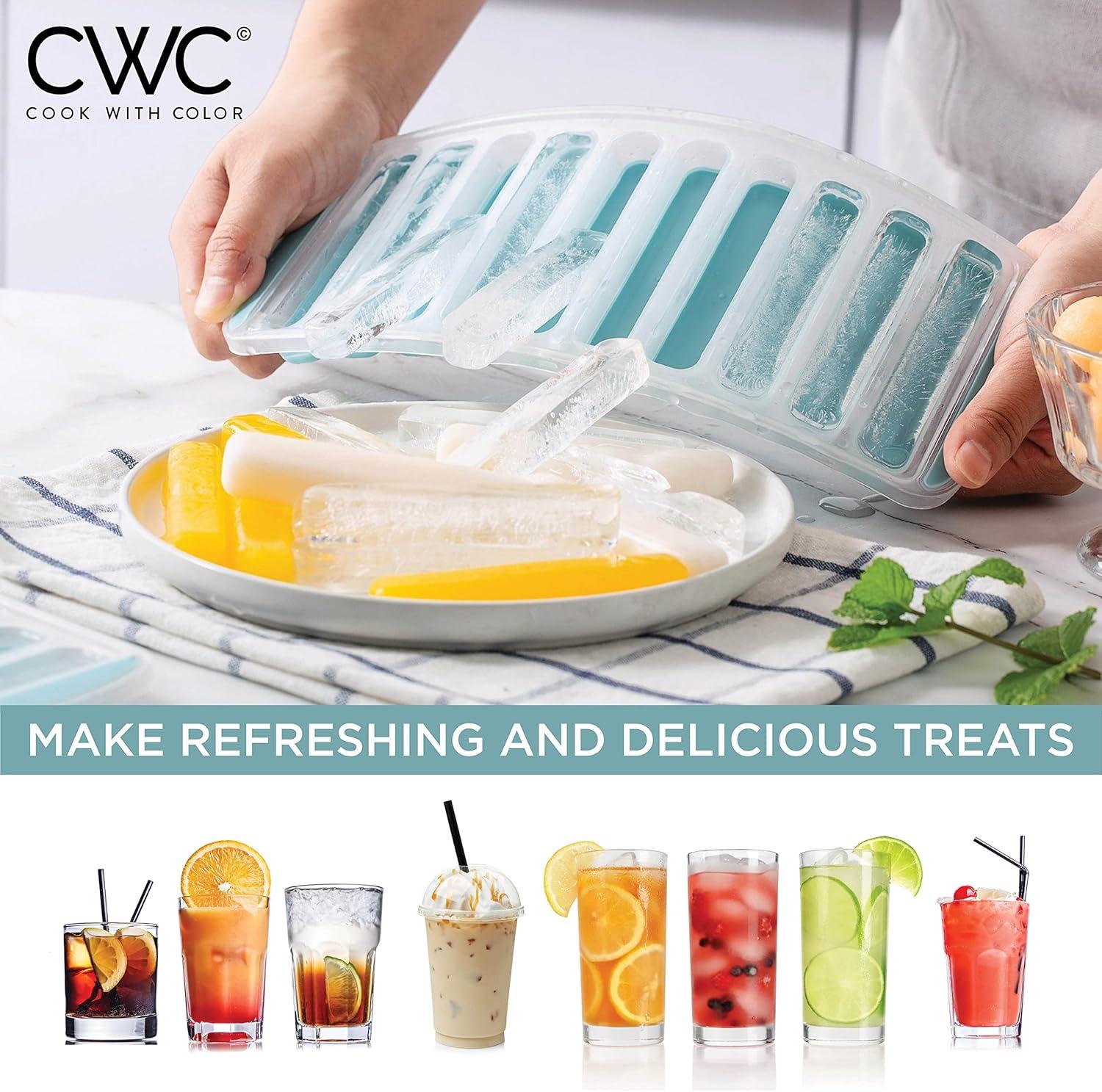 imageCOOK WITH COLOR 2 Pack Ice Cube Tray for Water Bottles  Easy Release Durable and Flexible Silicone Ice Stick Tray for Bottles Sports Drinks and Soda  20 Stick Capacity Light Blue