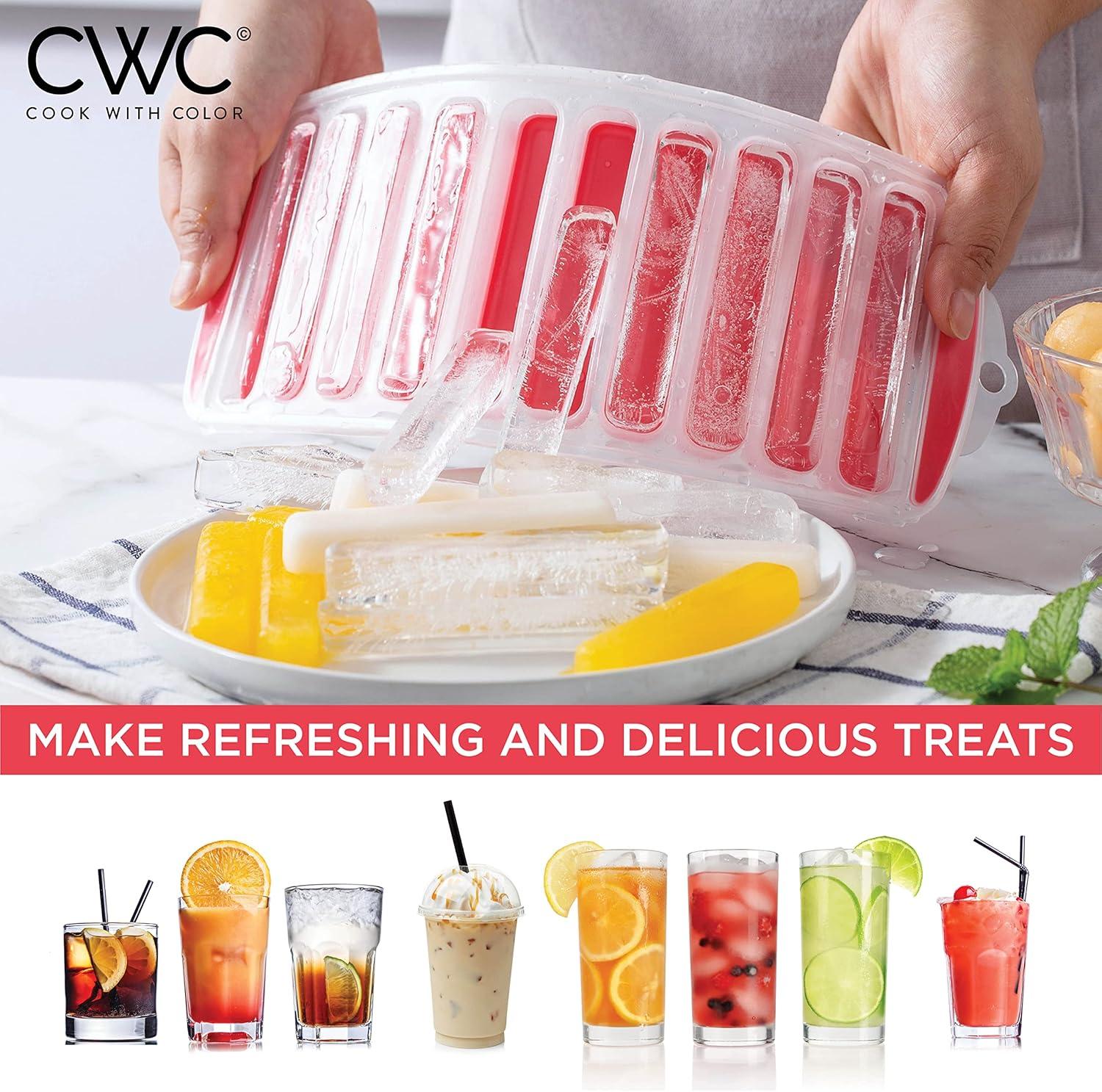 imageCOOK WITH COLOR 2 Pack Ice Cube Tray for Water Bottles  Easy Release Durable and Flexible Silicone Ice Stick Tray for Bottles Sports Drinks and Soda  20 Stick Capacity Red