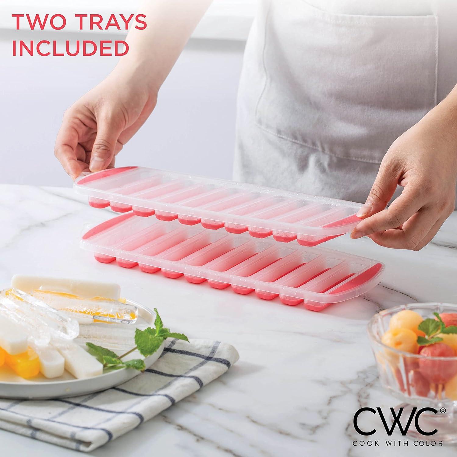 imageCOOK WITH COLOR 2 Pack Ice Cube Tray for Water Bottles  Easy Release Durable and Flexible Silicone Ice Stick Tray for Bottles Sports Drinks and Soda  20 Stick Capacity Red