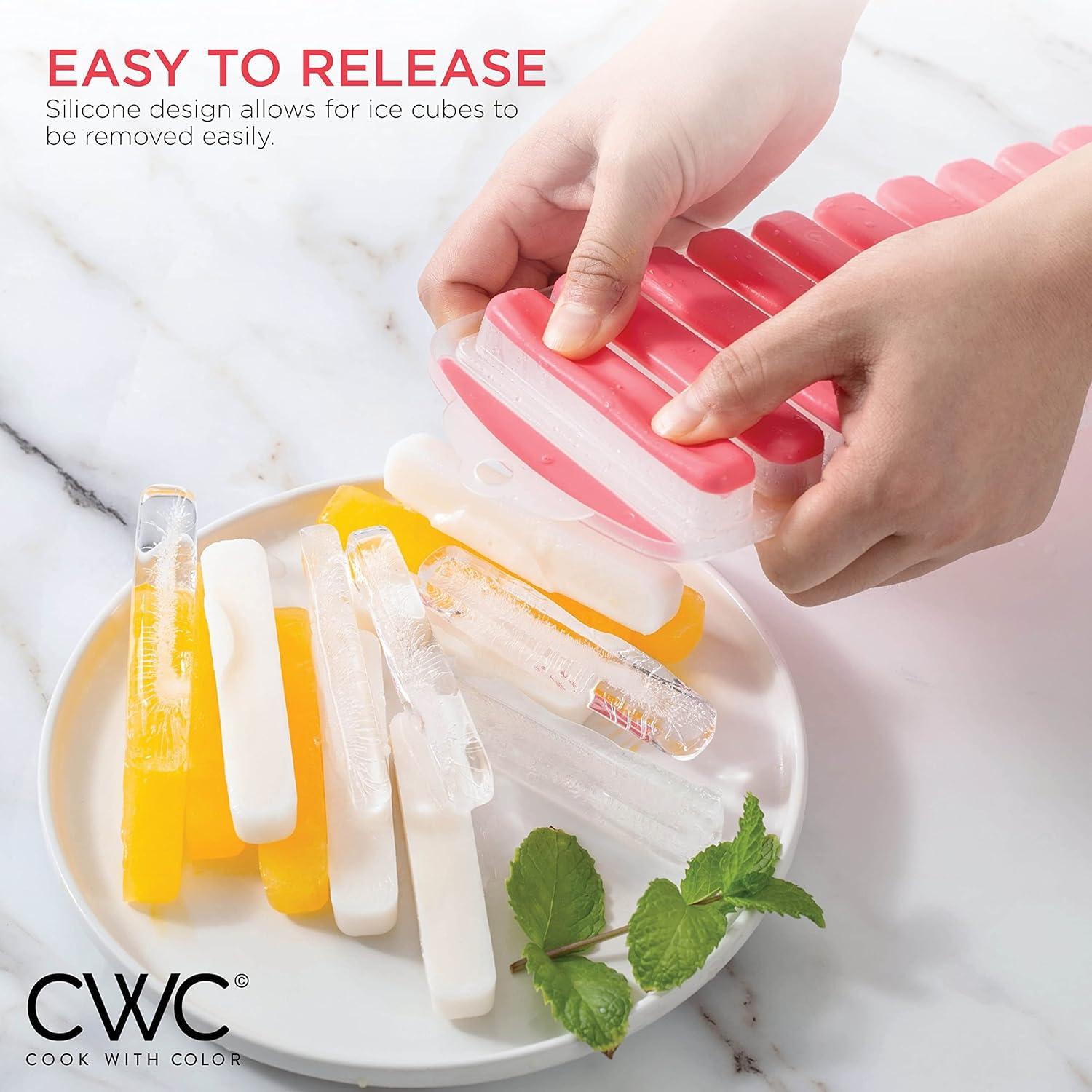 imageCOOK WITH COLOR 2 Pack Ice Cube Tray for Water Bottles  Easy Release Durable and Flexible Silicone Ice Stick Tray for Bottles Sports Drinks and Soda  20 Stick Capacity Red