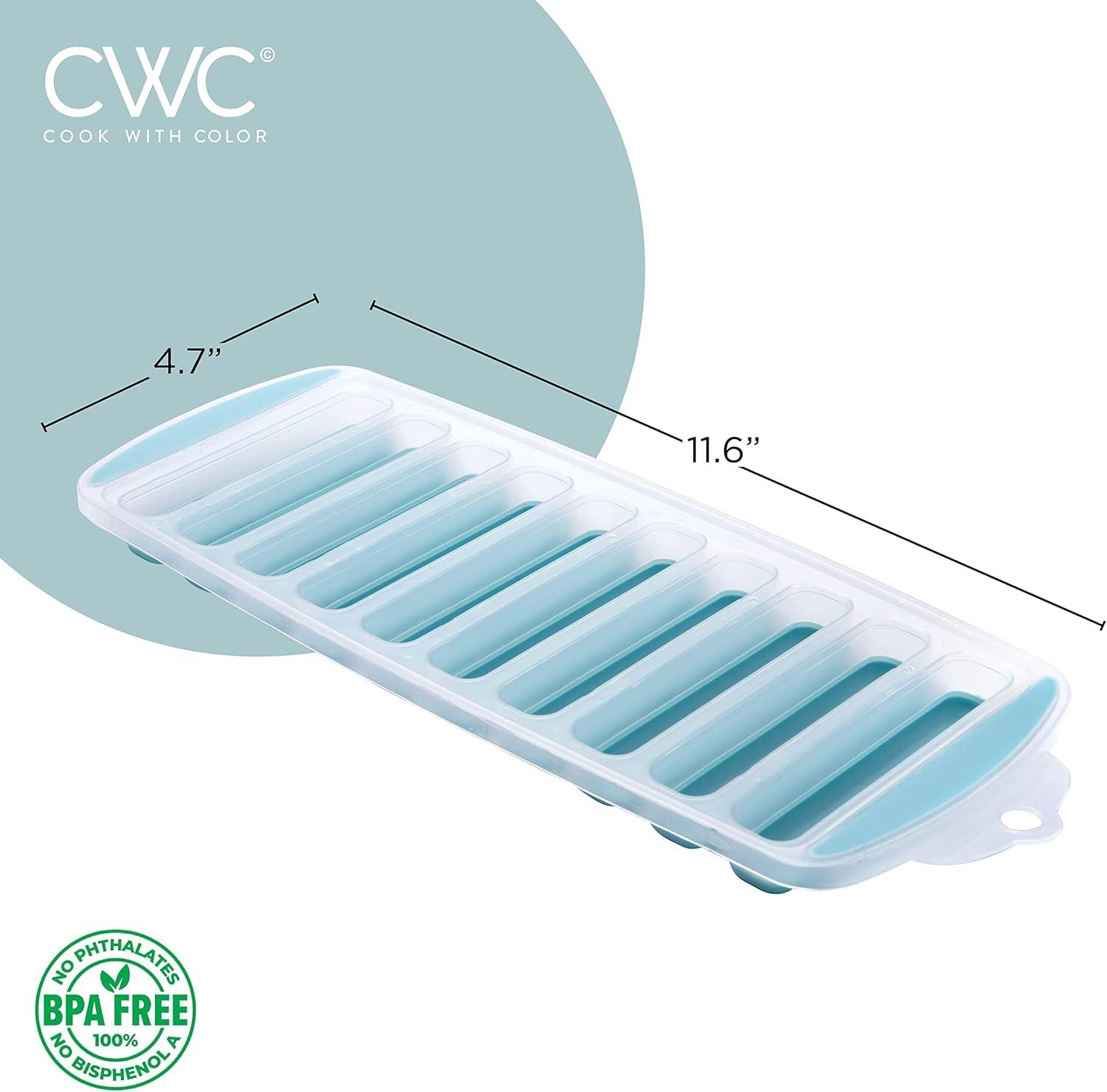 imageCOOK WITH COLOR 2 Pack Ice Cube Tray for Water Bottles  Easy Release Durable and Flexible Silicone Ice Stick Tray for Bottles Sports Drinks and Soda  20 Stick Capacity Light Blue