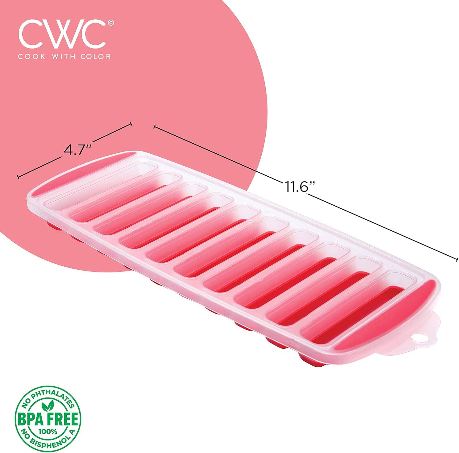 imageCOOK WITH COLOR 2 Pack Ice Cube Tray for Water Bottles  Easy Release Durable and Flexible Silicone Ice Stick Tray for Bottles Sports Drinks and Soda  20 Stick Capacity Red