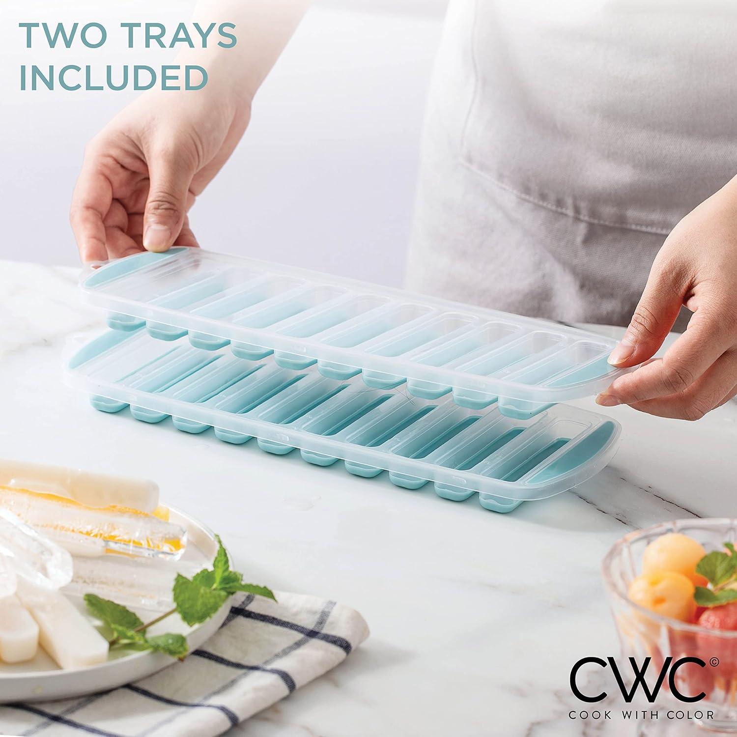 imageCOOK WITH COLOR 2 Pack Ice Cube Tray for Water Bottles  Easy Release Durable and Flexible Silicone Ice Stick Tray for Bottles Sports Drinks and Soda  20 Stick Capacity Light Blue
