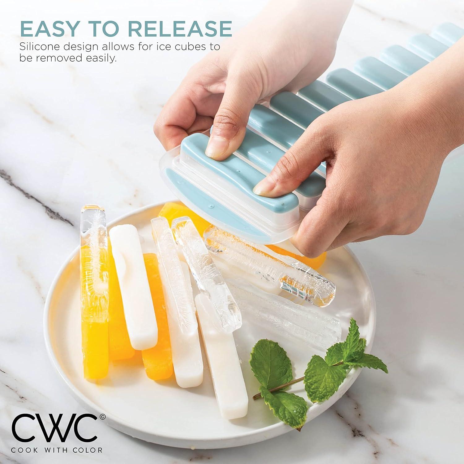 imageCOOK WITH COLOR 2 Pack Ice Cube Tray for Water Bottles  Easy Release Durable and Flexible Silicone Ice Stick Tray for Bottles Sports Drinks and Soda  20 Stick Capacity Light Blue