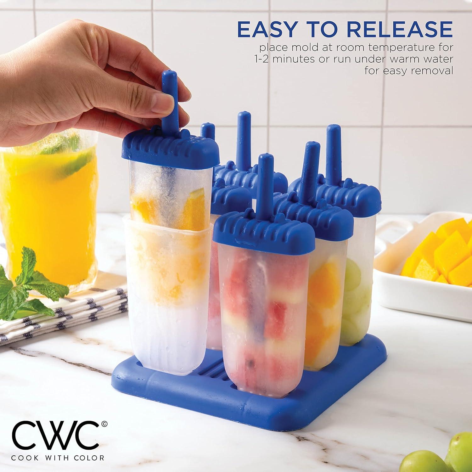 imageCOOK WITH COLOR Popsicle Mold  6 Section Reusable Ice Pop Molds for Frozen Yogurt Ices Ice Creams and Homemade Popsicles for Toddlers Kids and Adults Blue Classic