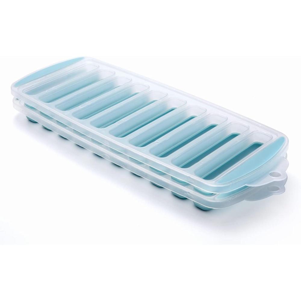 imageCOOK WITH COLOR 2 Pack Ice Cube Tray for Water Bottles  Easy Release Durable and Flexible Silicone Ice Stick Tray for Bottles Sports Drinks and Soda  20 Stick Capacity Light Blue