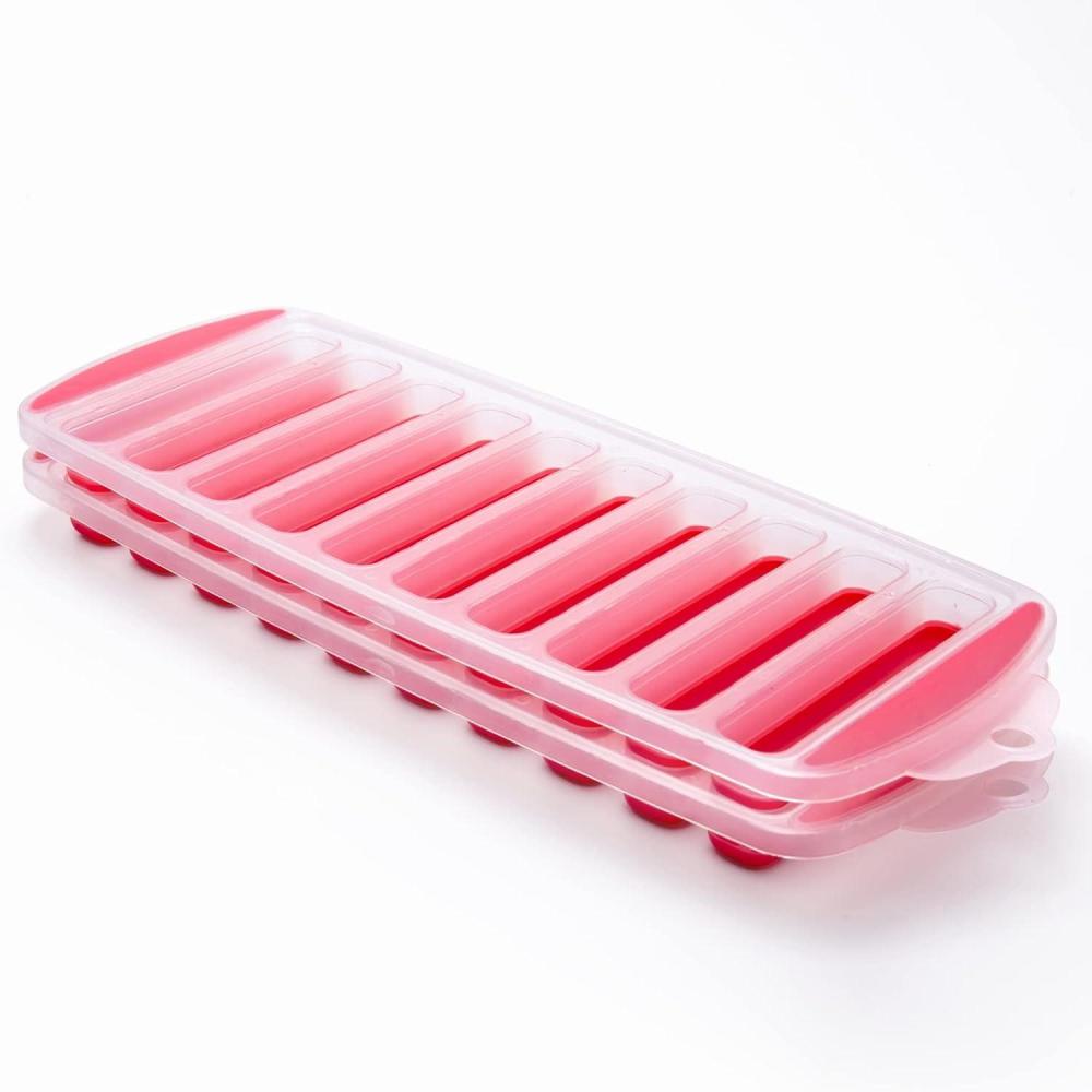 imageCOOK WITH COLOR 2 Pack Ice Cube Tray for Water Bottles  Easy Release Durable and Flexible Silicone Ice Stick Tray for Bottles Sports Drinks and Soda  20 Stick Capacity Red