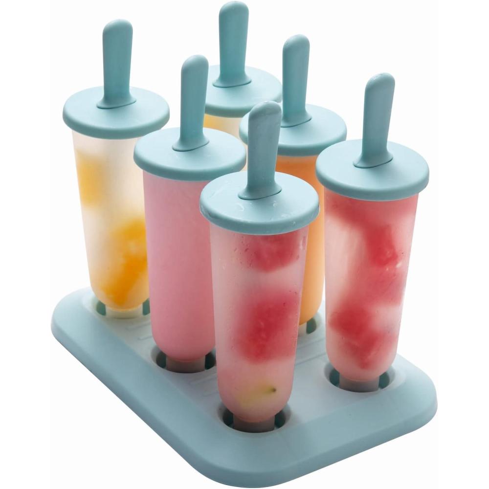 imageCOOK WITH COLOR Popsicle Mold  6 Section Reusable Ice Pop Molds for Frozen Yogurt Ices Ice Creams and Homemade Popsicles for Toddlers Kids and Adults Light Blue Cylinder