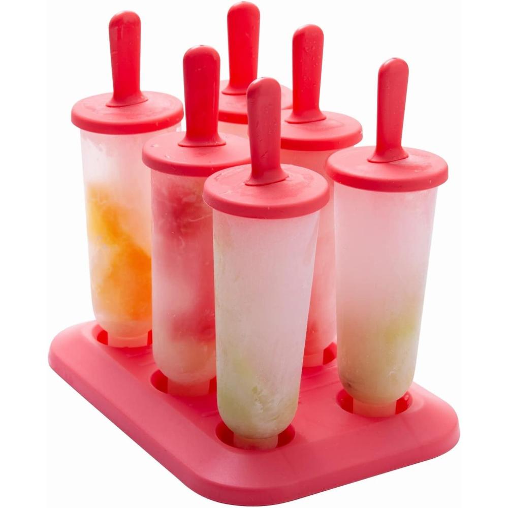 imageCOOK WITH COLOR Popsicle Mold  6 Section Reusable Ice Pop Molds for Frozen Yogurt Ices Ice Creams and Homemade Popsicles for Toddlers Kids and Adults Red Cylinder
