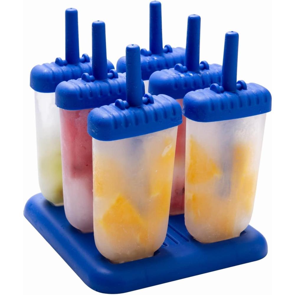 imageCOOK WITH COLOR Popsicle Mold  6 Section Reusable Ice Pop Molds for Frozen Yogurt Ices Ice Creams and Homemade Popsicles for Toddlers Kids and Adults Blue Classic