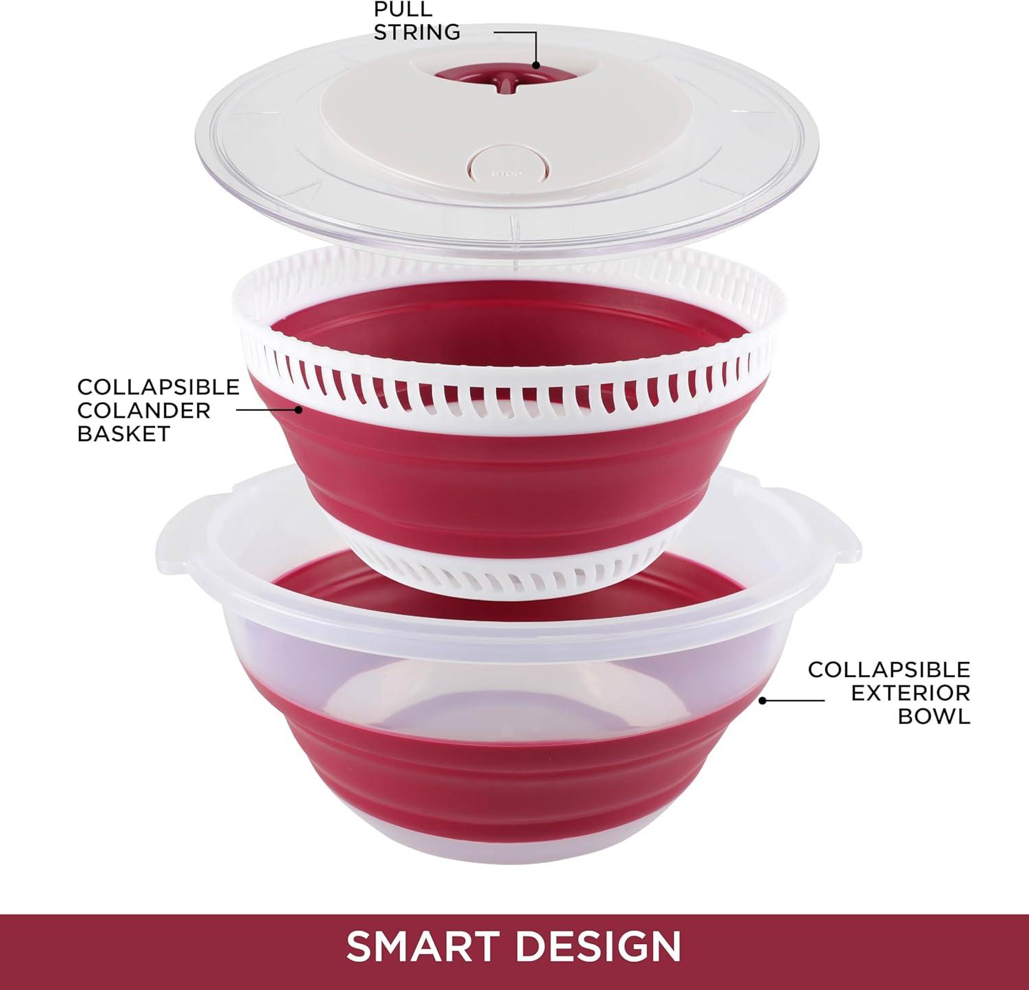 imageCOOK WITH COLOR Collapsible Salad Spinner 4 QT Space Saving Lettuce Dryer with Folding Collapsible Colander Great for Washing and Drying Fruit and Vegetables BlueRose