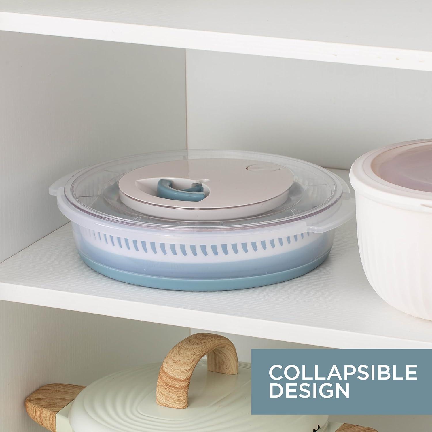 imageCOOK WITH COLOR Collapsible Salad Spinner 4 QT Space Saving Lettuce Dryer with Folding Collapsible Colander Great for Washing and Drying Fruit and Vegetables BlueBlue