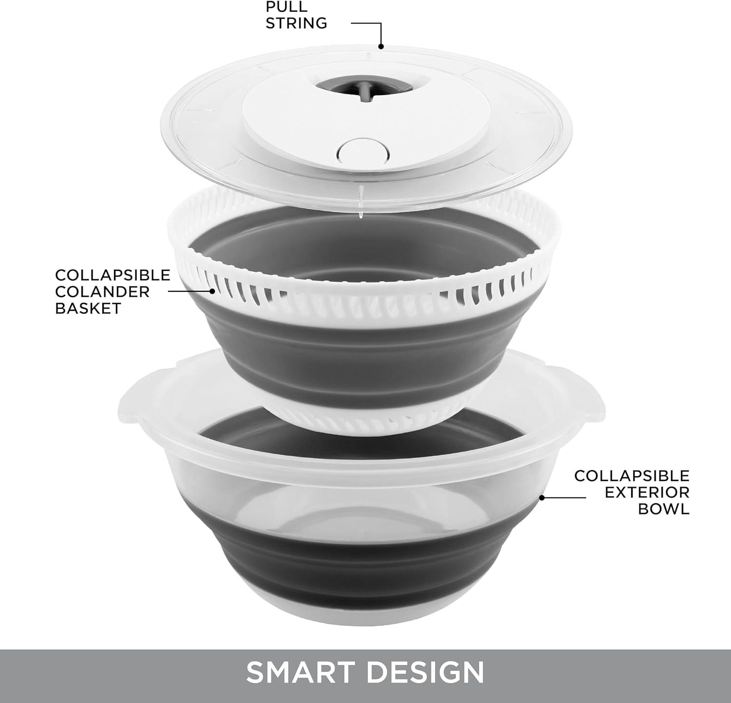 imageCOOK WITH COLOR Collapsible Salad Spinner 4 QT Space Saving Lettuce Dryer with Folding Collapsible Colander Great for Washing and Drying Fruit and Vegetables BlueGray