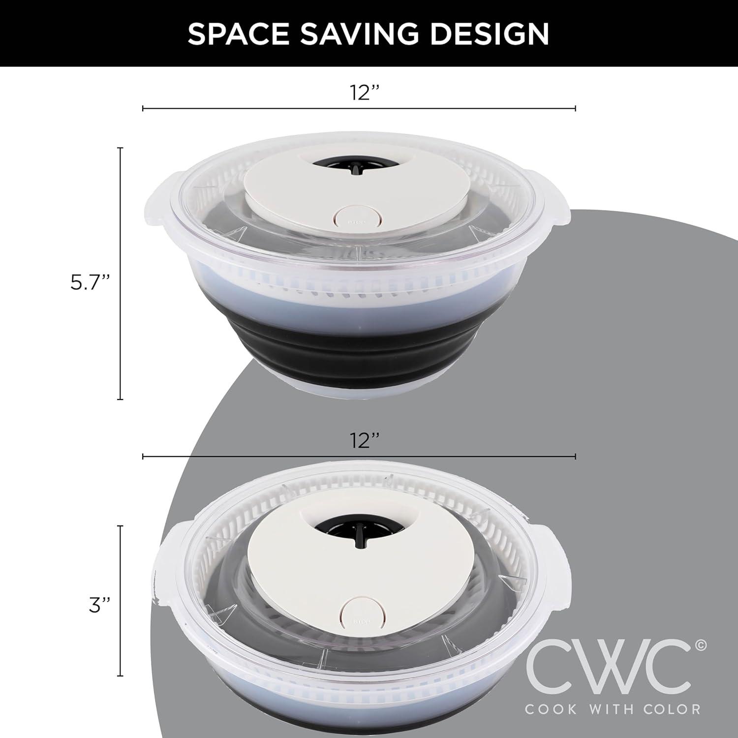 imageCOOK WITH COLOR Collapsible Salad Spinner 4 QT Space Saving Lettuce Dryer with Folding Collapsible Colander Great for Washing and Drying Fruit and Vegetables BlueBlack