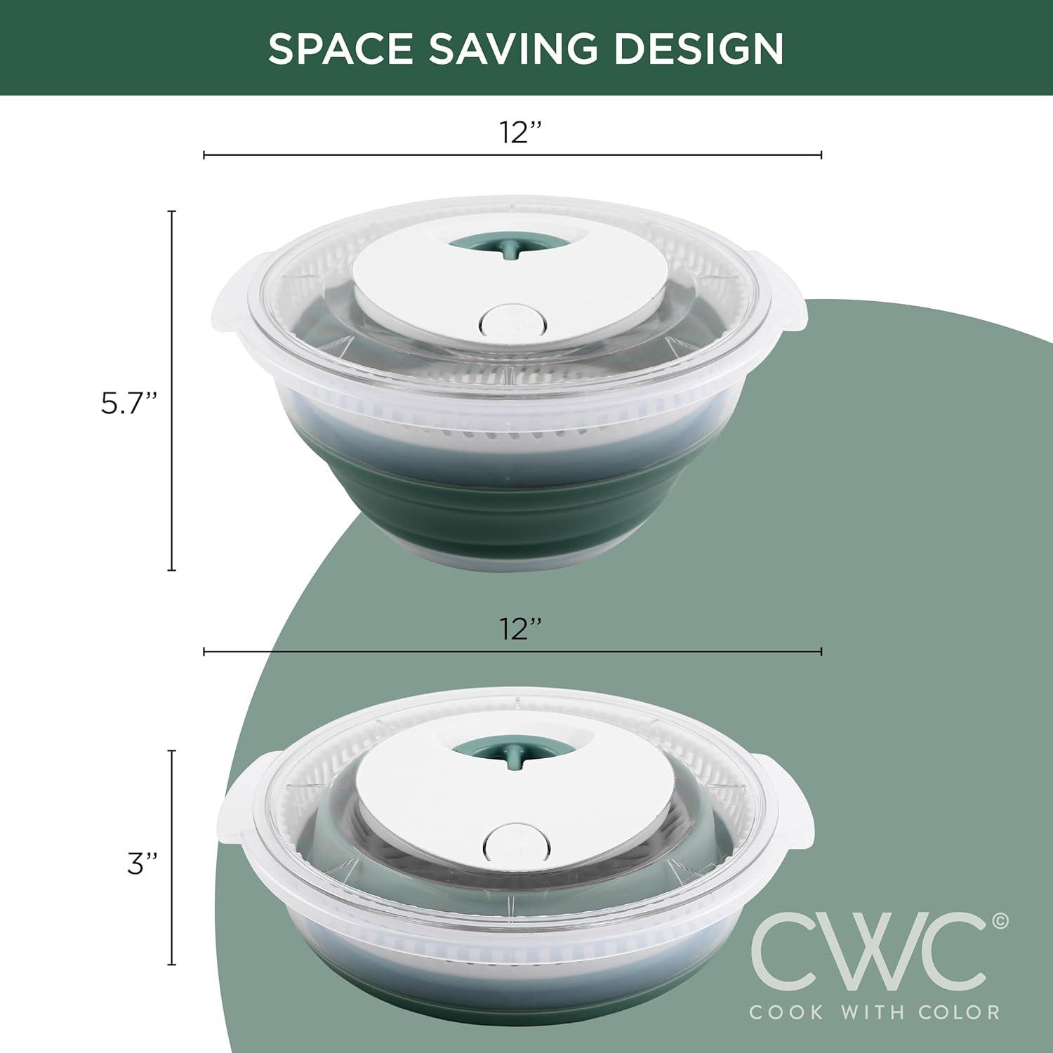 imageCOOK WITH COLOR Collapsible Salad Spinner 4 QT Space Saving Lettuce Dryer with Folding Collapsible Colander Great for Washing and Drying Fruit and Vegetables BlueSage