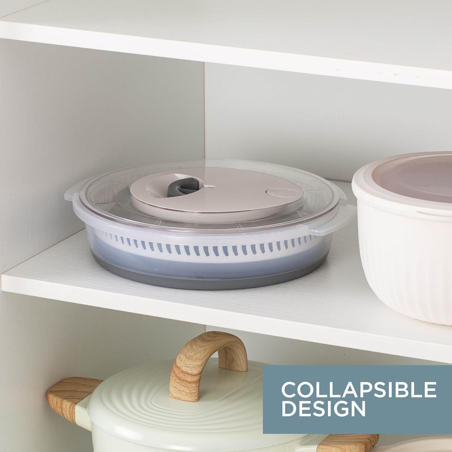 imageCOOK WITH COLOR Collapsible Salad Spinner 4 QT Space Saving Lettuce Dryer with Folding Collapsible Colander Great for Washing and Drying Fruit and Vegetables BlueGray