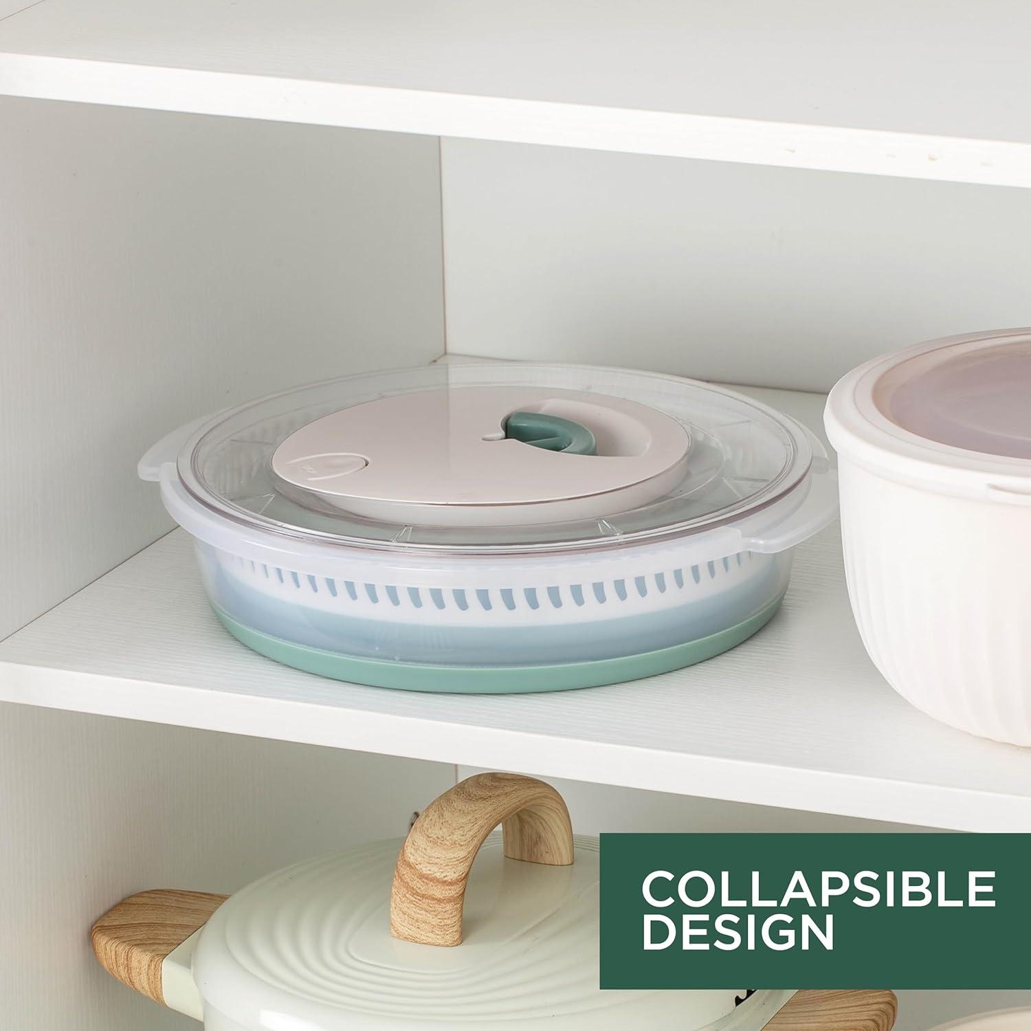 imageCOOK WITH COLOR Collapsible Salad Spinner 4 QT Space Saving Lettuce Dryer with Folding Collapsible Colander Great for Washing and Drying Fruit and Vegetables BlueSage