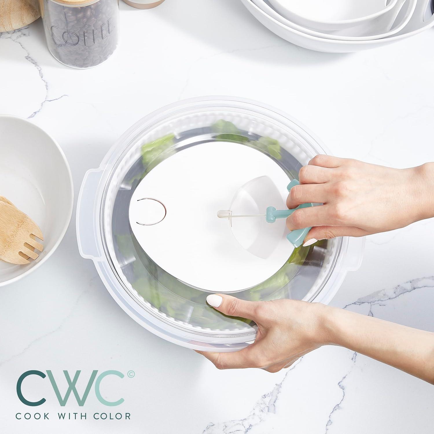 imageCOOK WITH COLOR Collapsible Salad Spinner 4 QT Space Saving Lettuce Dryer with Folding Collapsible Colander Great for Washing and Drying Fruit and Vegetables BlueGray