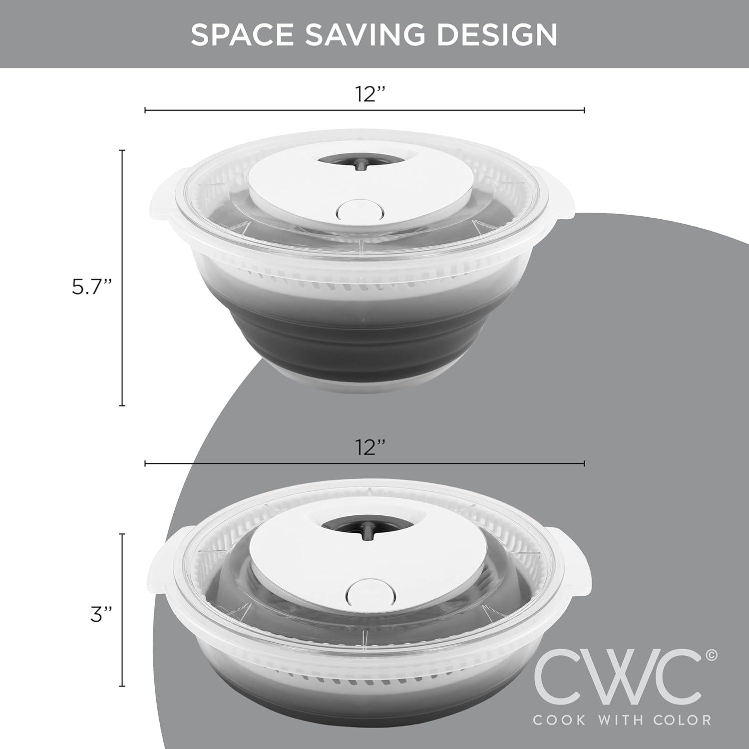 imageCOOK WITH COLOR Collapsible Salad Spinner 4 QT Space Saving Lettuce Dryer with Folding Collapsible Colander Great for Washing and Drying Fruit and Vegetables BlueGray