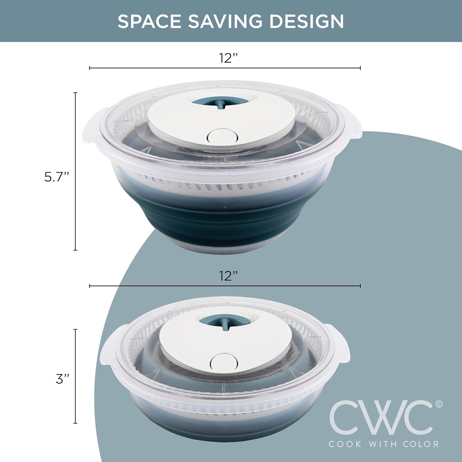 imageCOOK WITH COLOR Collapsible Salad Spinner 4 QT Space Saving Lettuce Dryer with Folding Collapsible Colander Great for Washing and Drying Fruit and Vegetables BlueBlue