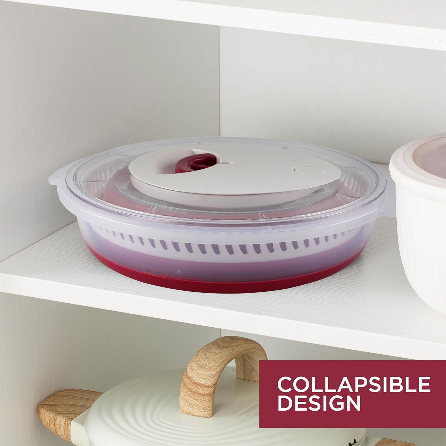 imageCOOK WITH COLOR Collapsible Salad Spinner 4 QT Space Saving Lettuce Dryer with Folding Collapsible Colander Great for Washing and Drying Fruit and Vegetables BlueRose